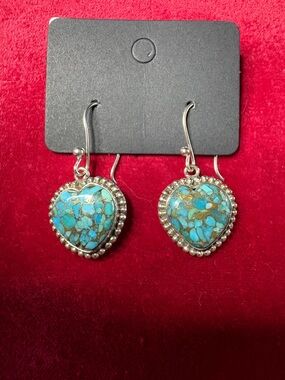 Earrings Turquoise Heart Drop Earrings 925 Sterling Silver